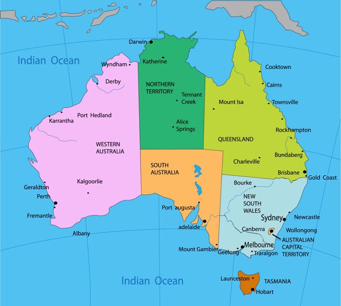 Australien Karte der Provinenzen