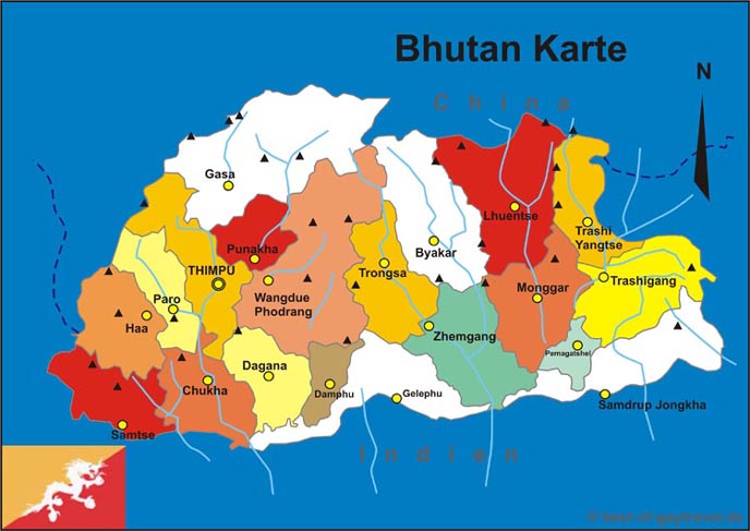 Bhutan Karte der Provinenzen