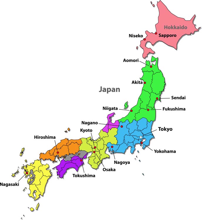 Japan Karte der Provinenzen
